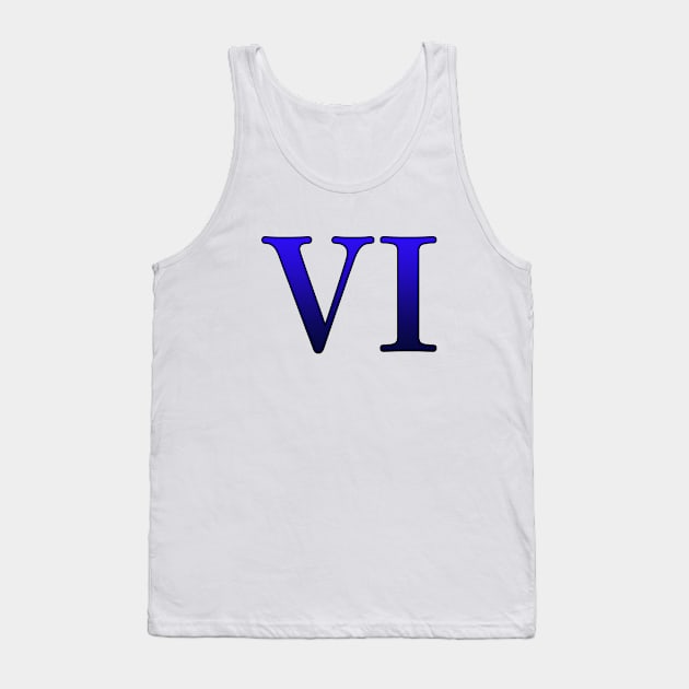 Blue Roman Numeral 6 VI Tank Top by Numerica